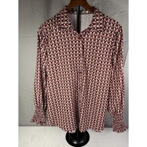 NEW WOMENS PRINTED FASHION LONG SLEEVE BUTTON DOWN CASUAL DRESS SHIRT L
